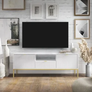 Tv-meubel met 2 deuren, 1 lade en 1 nis - Wit en goudkleurig - LIOUBA PASCAL MORABITO