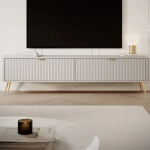 Tv-meubel met 2 deurtjes van mdf - Beige en goudkleurig - ELONARIA van Pascal Morabito