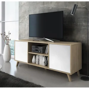 Televisiemeubels, Windmodel, 137x40x57cm, Eetkamer, Eik en wit, Moderne stijl Skraut Home