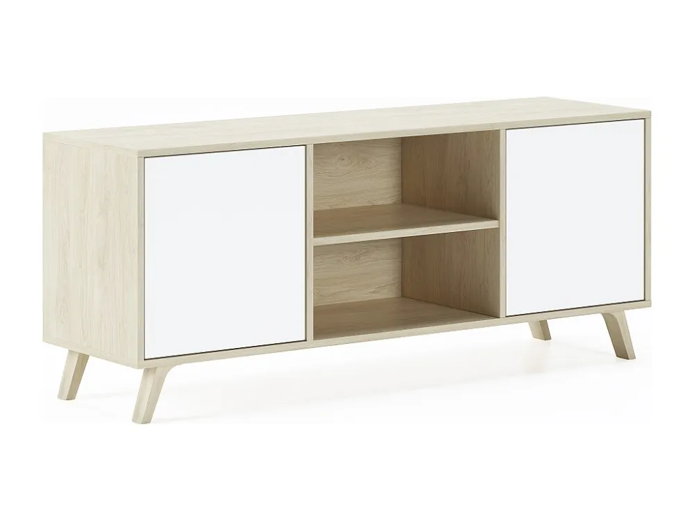 Televisiemeubels, Windmodel, 137x40x57cm, Eetkamer, Eik en wit, Moderne stijl Skraut Home