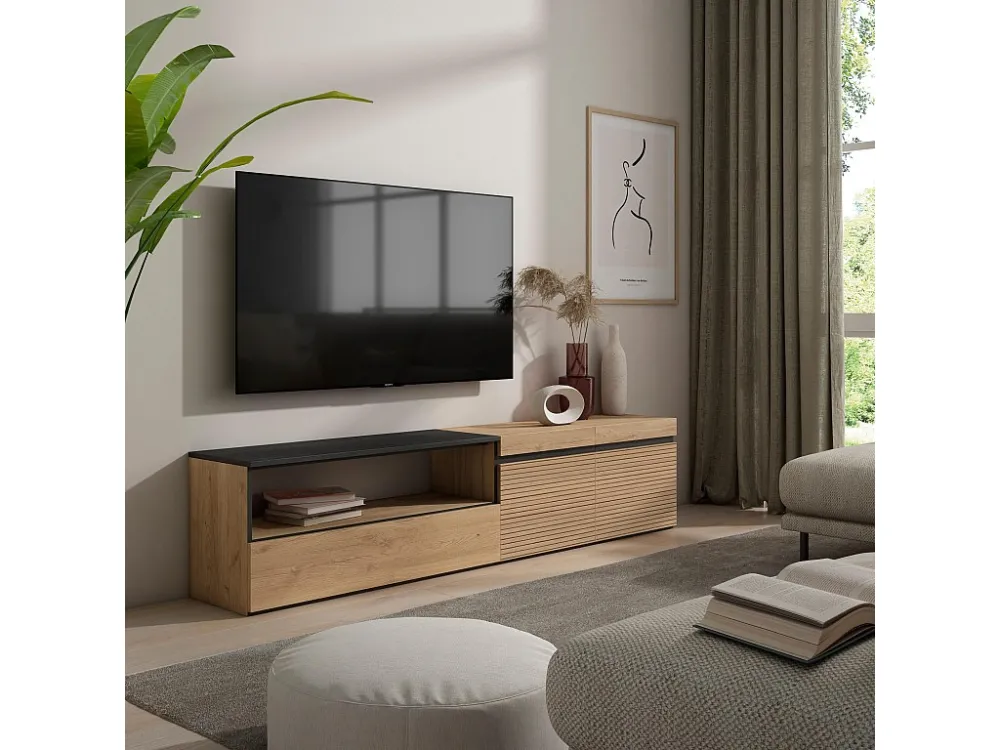 TV-Meubel, Lowboard, 200x45x35cm, Voor tv's tot 80", TV-Tafel, Eiken Skraut Home