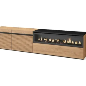 TV-Meubel, Lowboard, 200x45x35cm, Voor tv's tot 80", Elektrische haard, Eiken Skraut Home