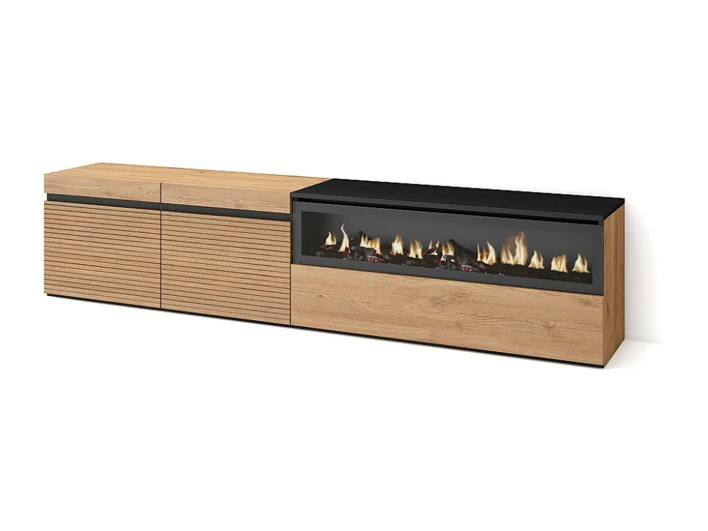 TV-Meubel, Lowboard, 200x45x35cm, Voor tv's tot 80", Elektrische haard, Eiken Skraut Home