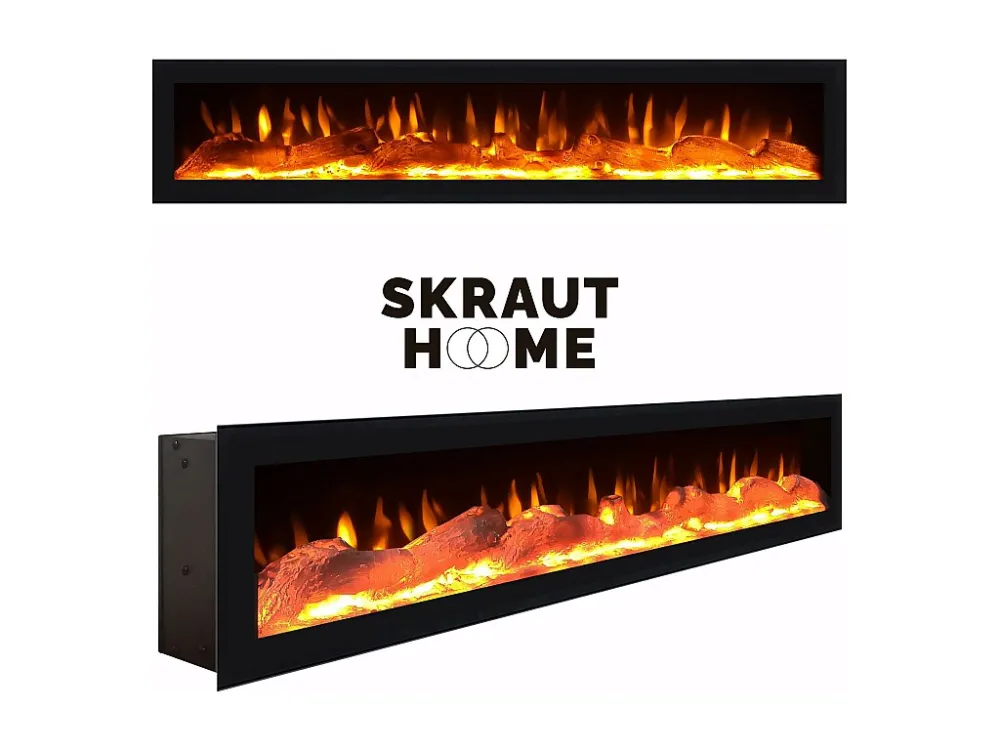 TV-Meubel, Lowboard, 200x45x35cm, Voor tv's tot 80", Elektrische haard, Eiken Skraut Home