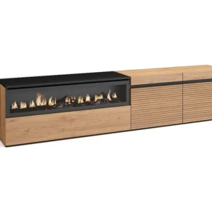 TV-Meubel, Lowboard, 200x45x35cm, Voor tv's tot 80", Elektrische haard, Eiken Skraut Home