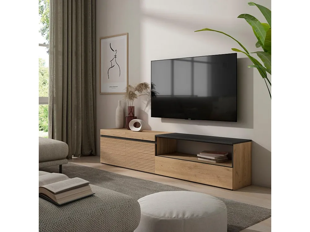 TV-Meubel, Lowboard, 200x45x35cm, Voor tv's tot 80", TV-Tafel, Eiken Skraut Home