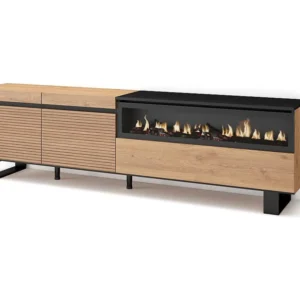 TV-Meubel, Lowboard, 200x57x35cm, Voor tv's tot 80", Elektrische haard, Industrieel design, Eiken Skraut Home