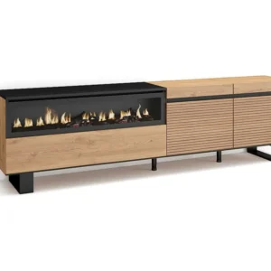 TV-Meubel, Lowboard, 200x57x35cm, Voor tv's tot 80", Elektrische haard, Industrieel design, Eiken Skraut Home