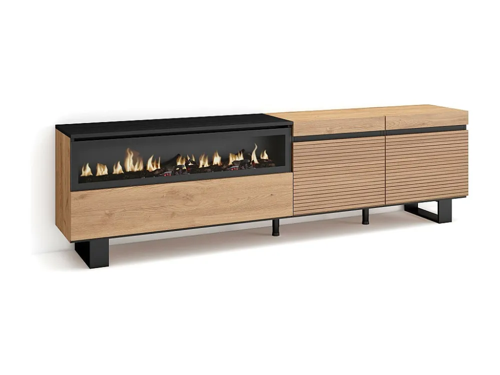 TV-Meubel, Lowboard, 200x57x35cm, Voor tv's tot 80", Elektrische haard, Industrieel design, Eiken Skraut Home