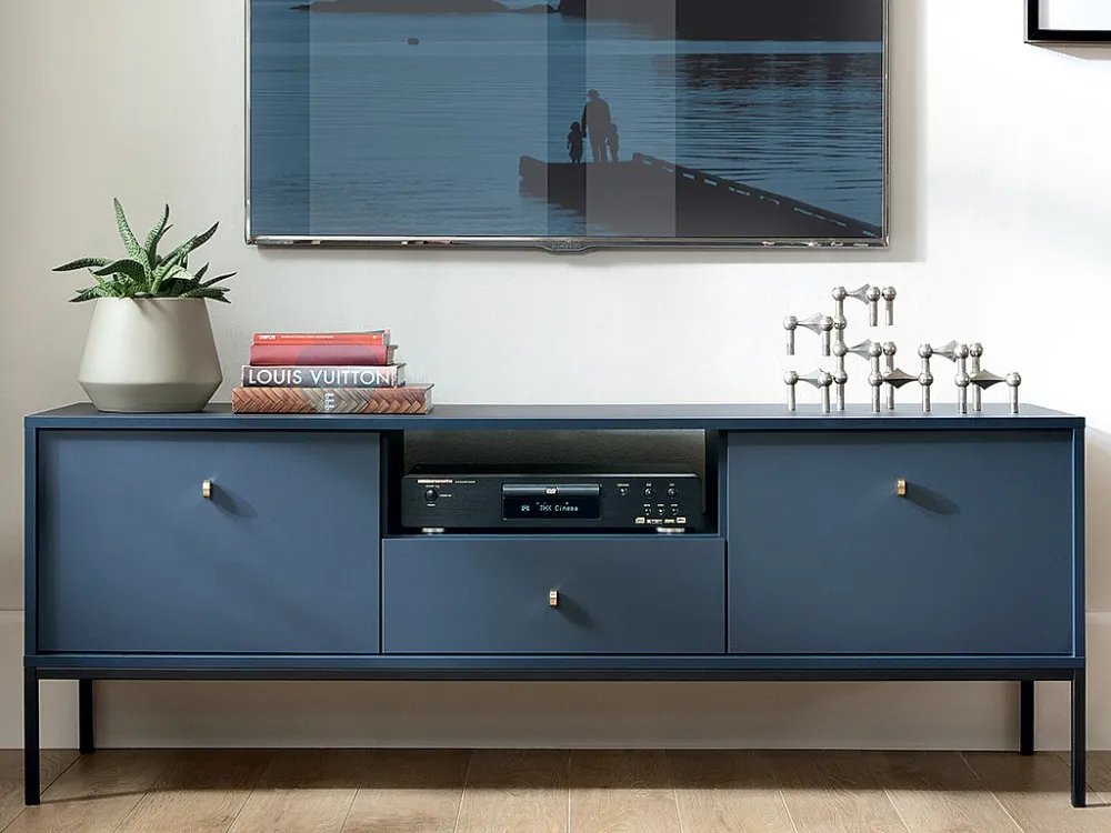 TV-meubel BOGDAN - 2 deuren, 1 lade en 1 nis - Blauw - Koop nu uw online meubelshop