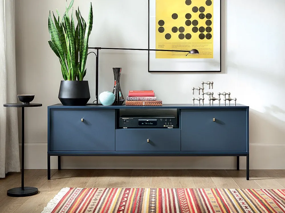 TV-meubel BOGDAN - 2 deuren, 1 lade en 1 nis - Blauw - Koop nu uw online meubelshop