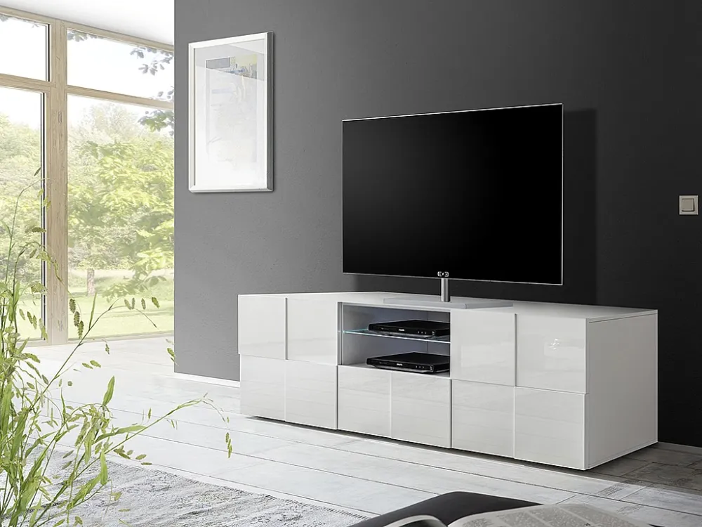 Tv-meubel CALISTO - Met leds - 2 deuren & 1 lade - Wit gelakt