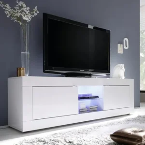 Tv-meubel COMETE - Met leds - Twee deuren - Wit gelakt