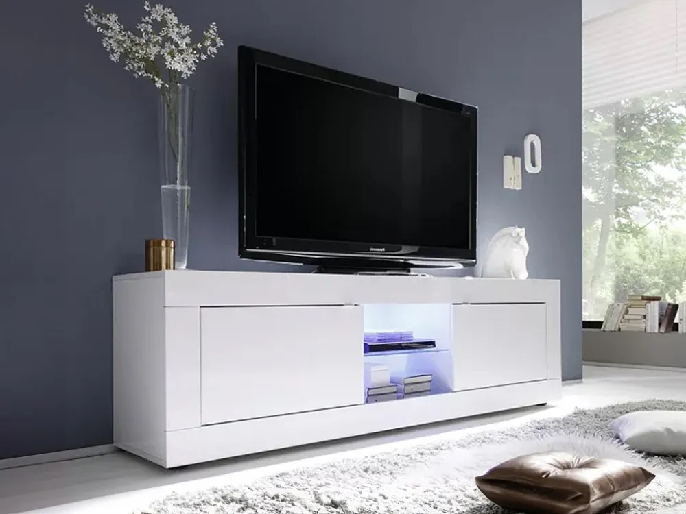 Tv-meubel COMETE - Met leds - Twee deuren - Wit gelakt