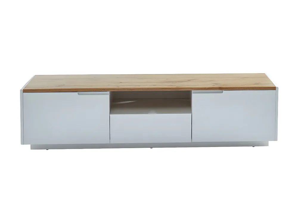 Tv-meubel 2 deuren 1 lade witgelakt MDF en naturel AMANI