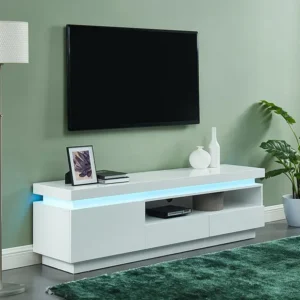 Tv-meubel EMERSON - 1 deur en 2 laden - Leds - Wit gelakt