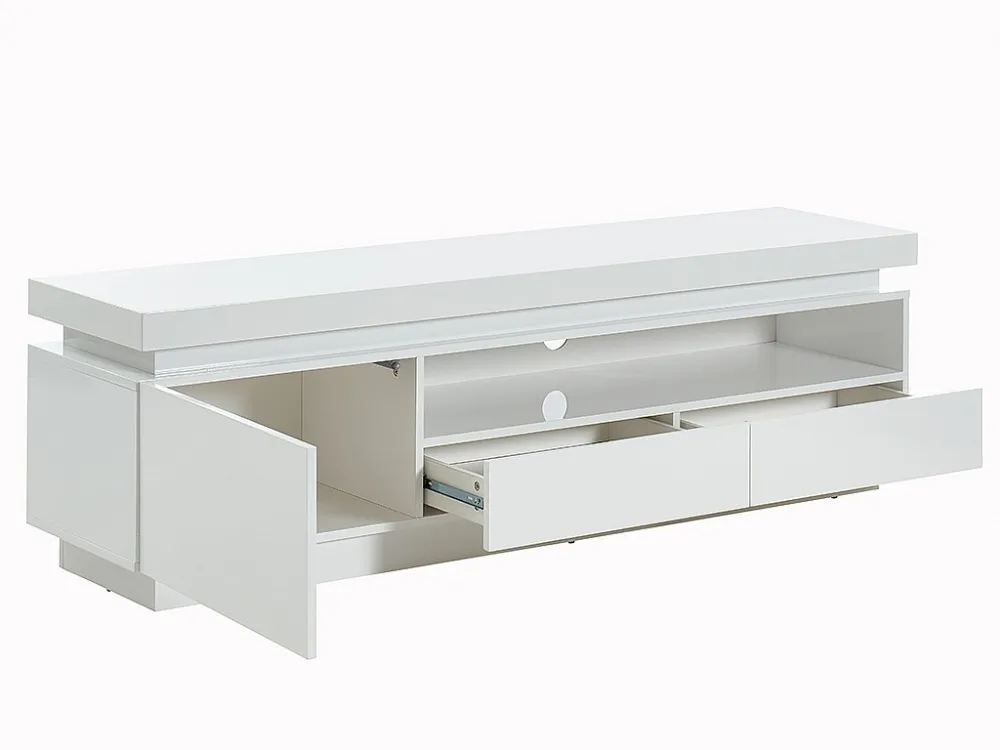 Tv-meubel EMERSON - 1 deur en 2 laden - Leds - Wit gelakt