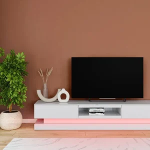TV-meubel FIRMAMENT - Wit gelakt MDF - LEDs - 2 lades en 1 nis
