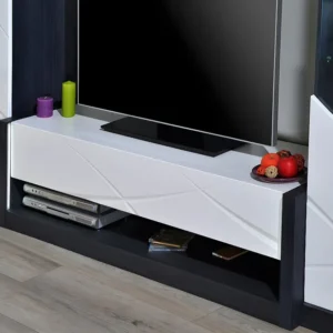 TV-meubel 1 lade en 1 vak - Met LED-verlichting - Wit en antraciet gelakt - LUDMILA