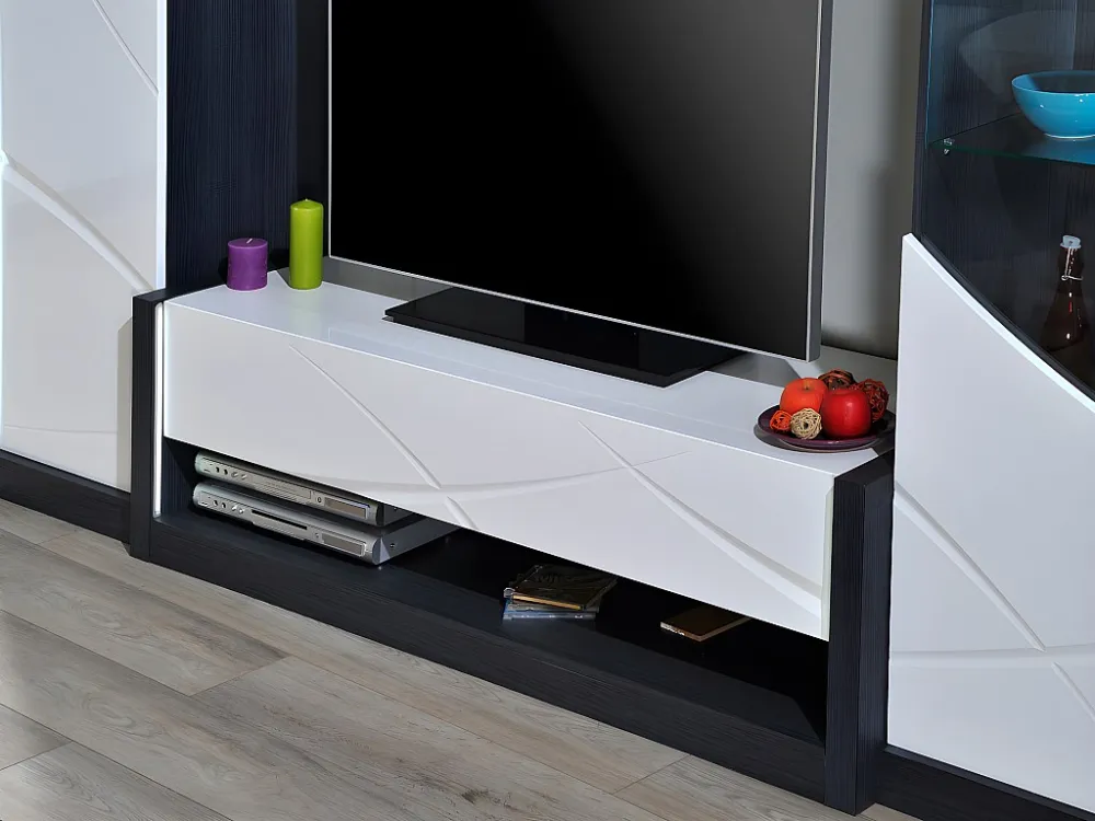 TV-meubel 1 lade en 1 vak - Met LED-verlichting - Wit en antraciet gelakt - LUDMILA