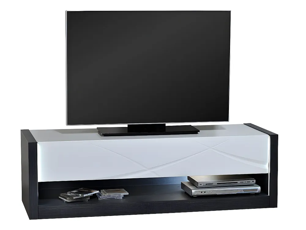 TV-meubel 1 lade en 1 vak - Met LED-verlichting - Wit en antraciet gelakt - LUDMILA