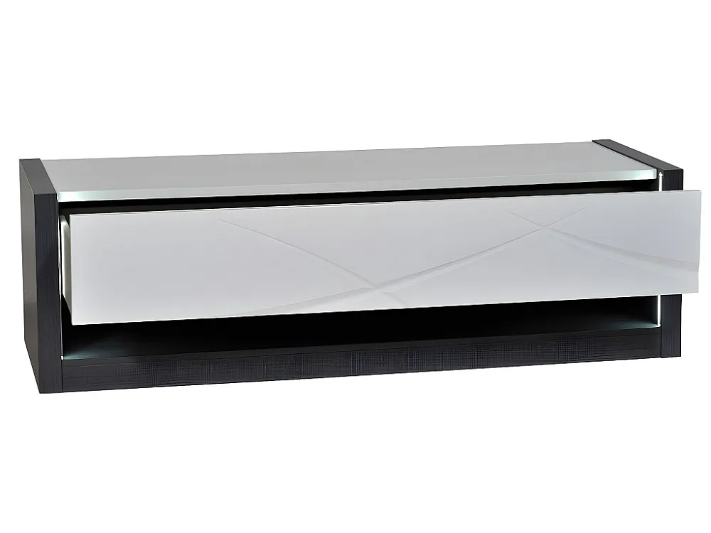 TV-meubel 1 lade en 1 vak - Met LED-verlichting - Wit en antraciet gelakt - LUDMILA