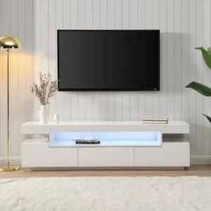 Tv-meubel met 1 nis en 3 lades met ledverlichting - MDF - Wit - OKESA