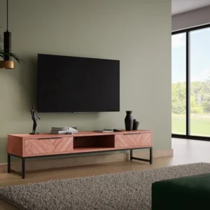 Tv-meubel met 2 lades en 1 vak acaciahout en metaal - Houtlook en zwart - VEDILA
