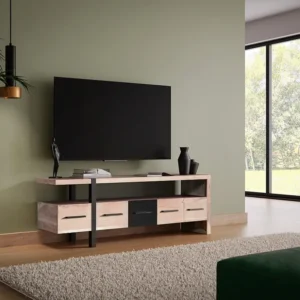 Tv-meubel met 5 lades acaciahout en metaal - Lichte houtlook en zwart - JALEBA