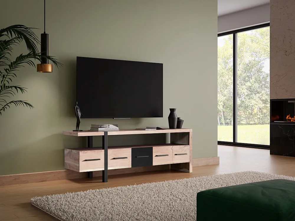 Tv-meubel met 5 lades acaciahout en metaal - Lichte houtlook en zwart - JALEBA