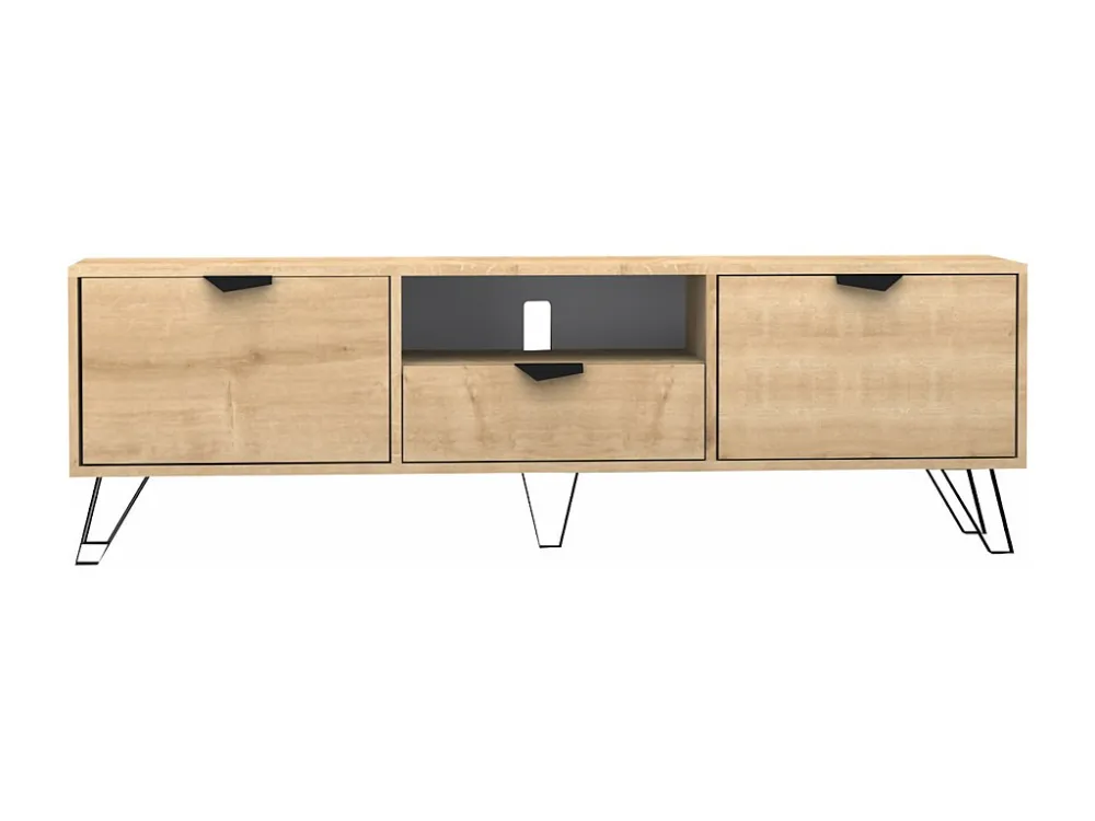 Tv-meubel met 2 deuren, 1 lade en 1 nis - Naturel en zwart - CARDELIA