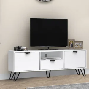 Tv-meubel met 2 deuren, 1 lade en 1 nis - Wit en zwart - CARDELIA