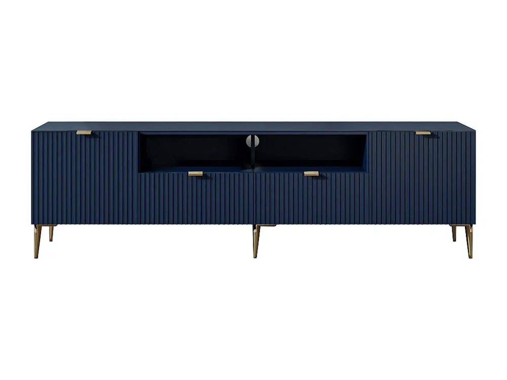 Tv-meubel met deuren, laden en nissen van mdf + staal - Blauw en goudkleurig - YESINIA