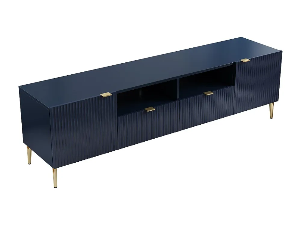 Tv-meubel met deuren, laden en nissen van mdf + staal - Blauw en goudkleurig - YESINIA