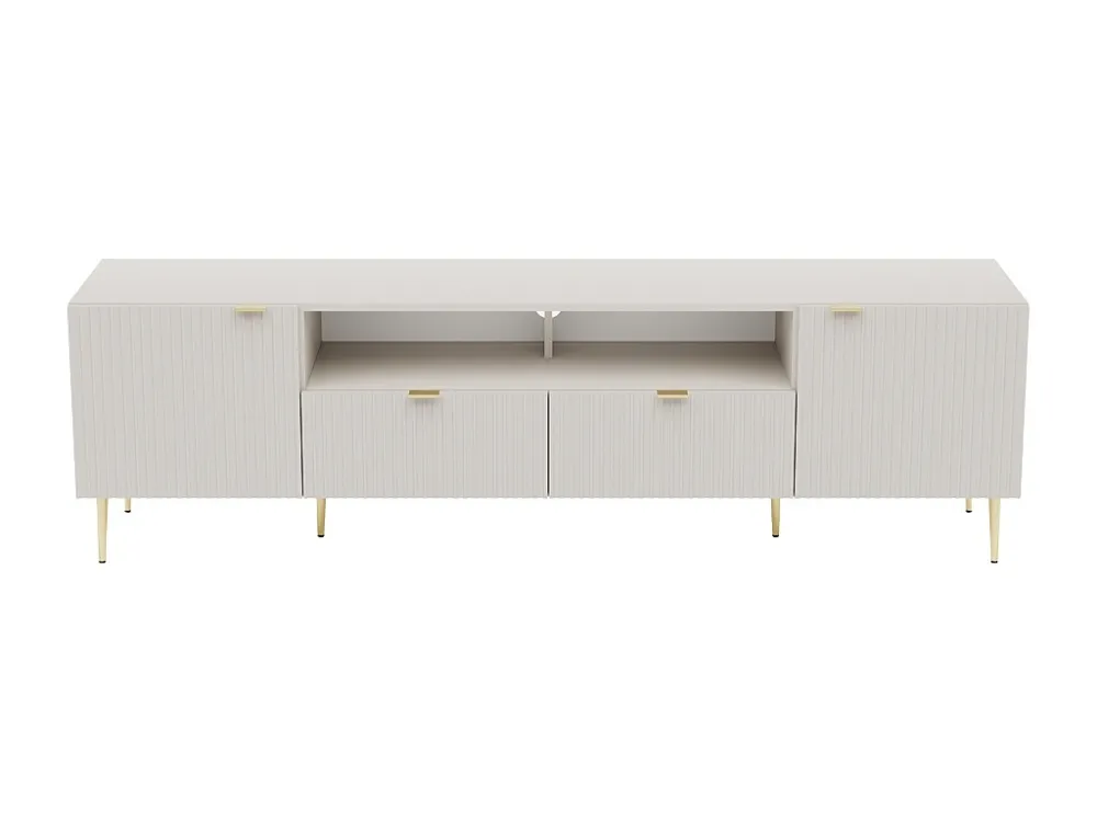 Tv-meubel met 2 deuren, 2 lades en 2 nissen van mdf en staal - Beige en goudkleurig - YESINIA