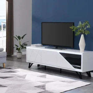 Tv-meubel met 3 deuren met ledverlichting van mdf - Wit gelakt - SALIANO