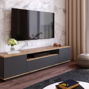 Tv-meubel met 3 deuren en 1 nis - Antraciet en naturel - LOTULA