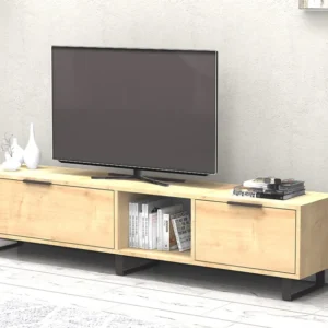 Tv-meubel met 2 deuren en 1 nis - Naturel - MIDALIA