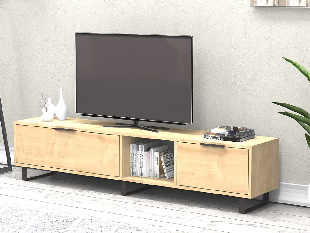 Tv-meubel met 2 deuren en 1 nis - Naturel - MIDALIA
