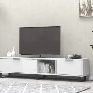 Tv-meubel met 2 deuren en 1 nis - Wit - MIDALIA