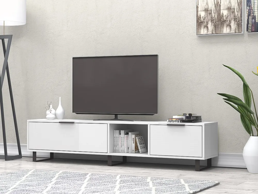 Tv-meubel met 2 deuren en 1 nis - Wit - MIDALIA