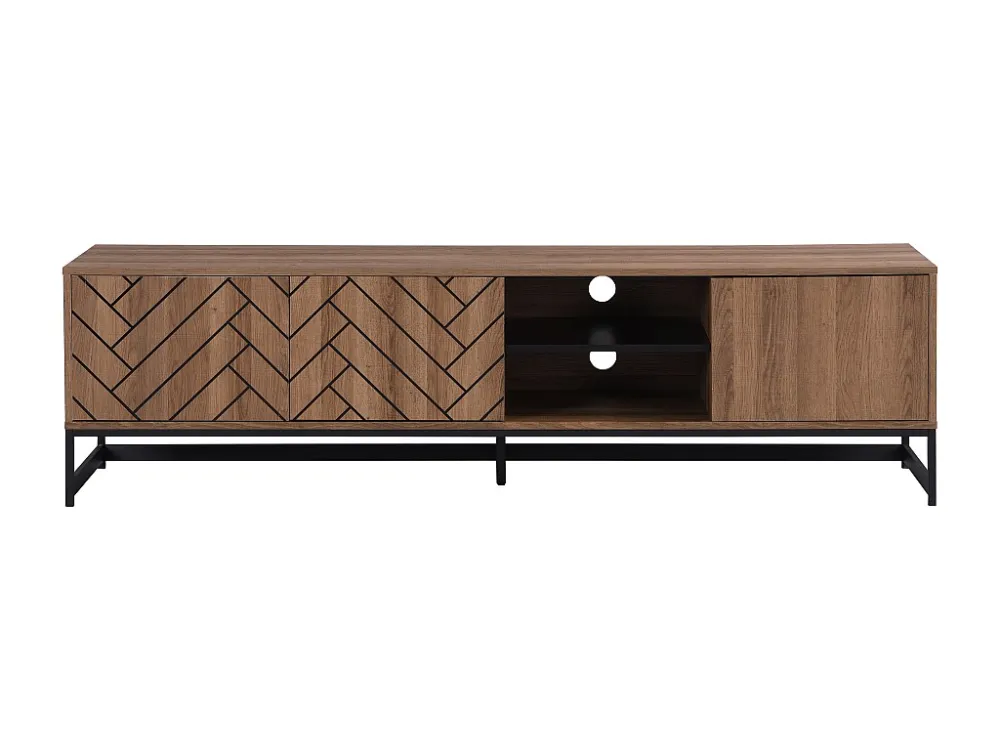 Tv-meubel met 3 deuren en 2 nissen - Mdf - Naturel en zwart - CARATANA - Koop nu online