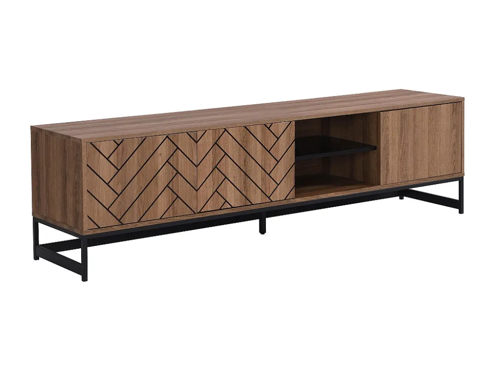 Tv-meubel met 3 deuren en 2 nissen - Mdf - Naturel en zwart - CARATANA - Koop nu online