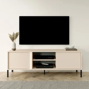 TV-meubel met 2 deuren en 2 vakken met LED's - Beige - ELYNIA