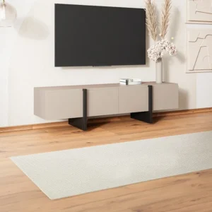 Tv-meubel met 4 deuren van mdf - Beige en zwart - LUVONIA