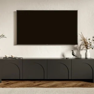 Tv-meubel met 4 deuren van mdf - Kleur: zwart - DELANYA