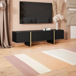 Tv-meubel met 4 deuren van mdf - Zwart en goud - LUVONIA