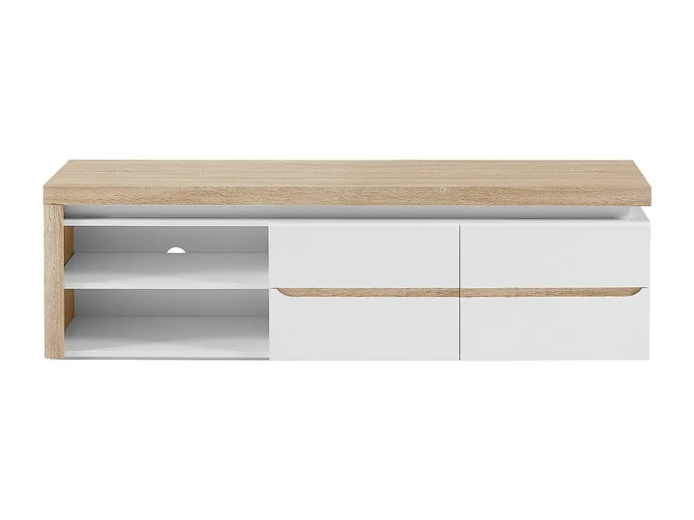 Tv-meubel met 2 deurtjes en 2 nissen met ledverlichting van mdf - Wit gelakt en naturel - VADEMOSA
