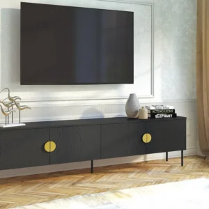 Tv-meubel met 4 deurtjes - Zwart en goudkleurig - NATANIEL