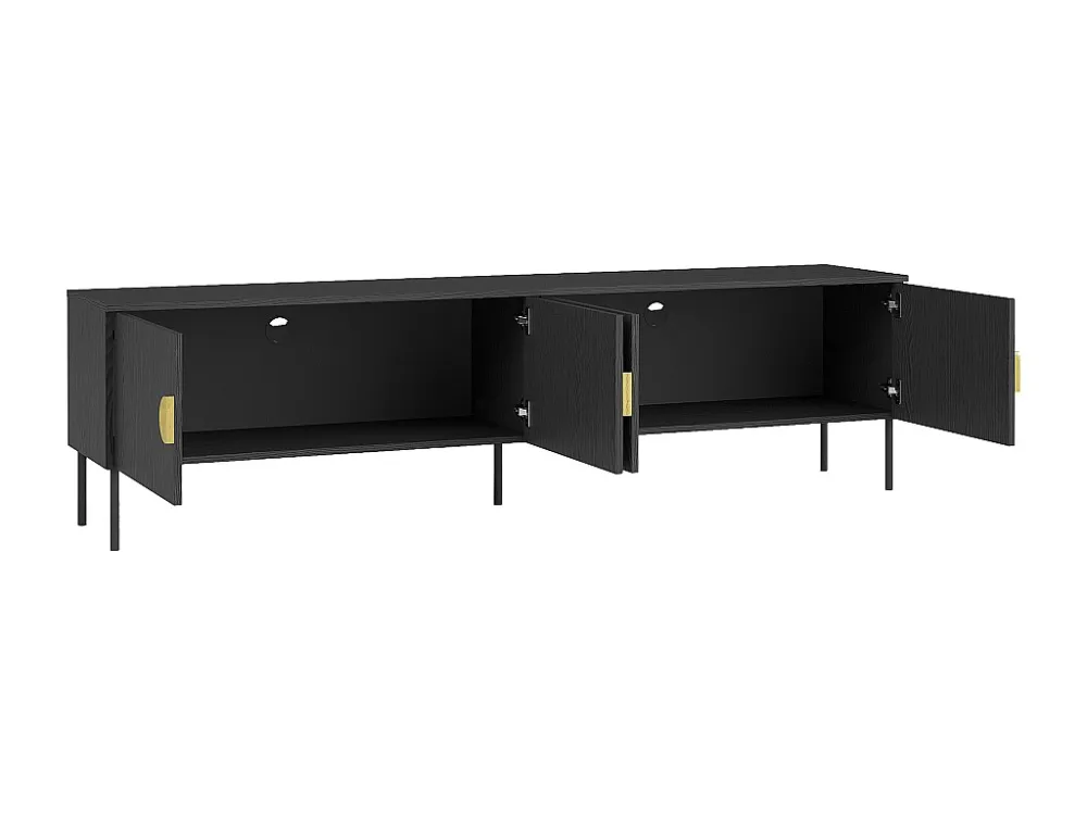 Tv-meubel met 4 deurtjes - Zwart en goudkleurig - NATANIEL